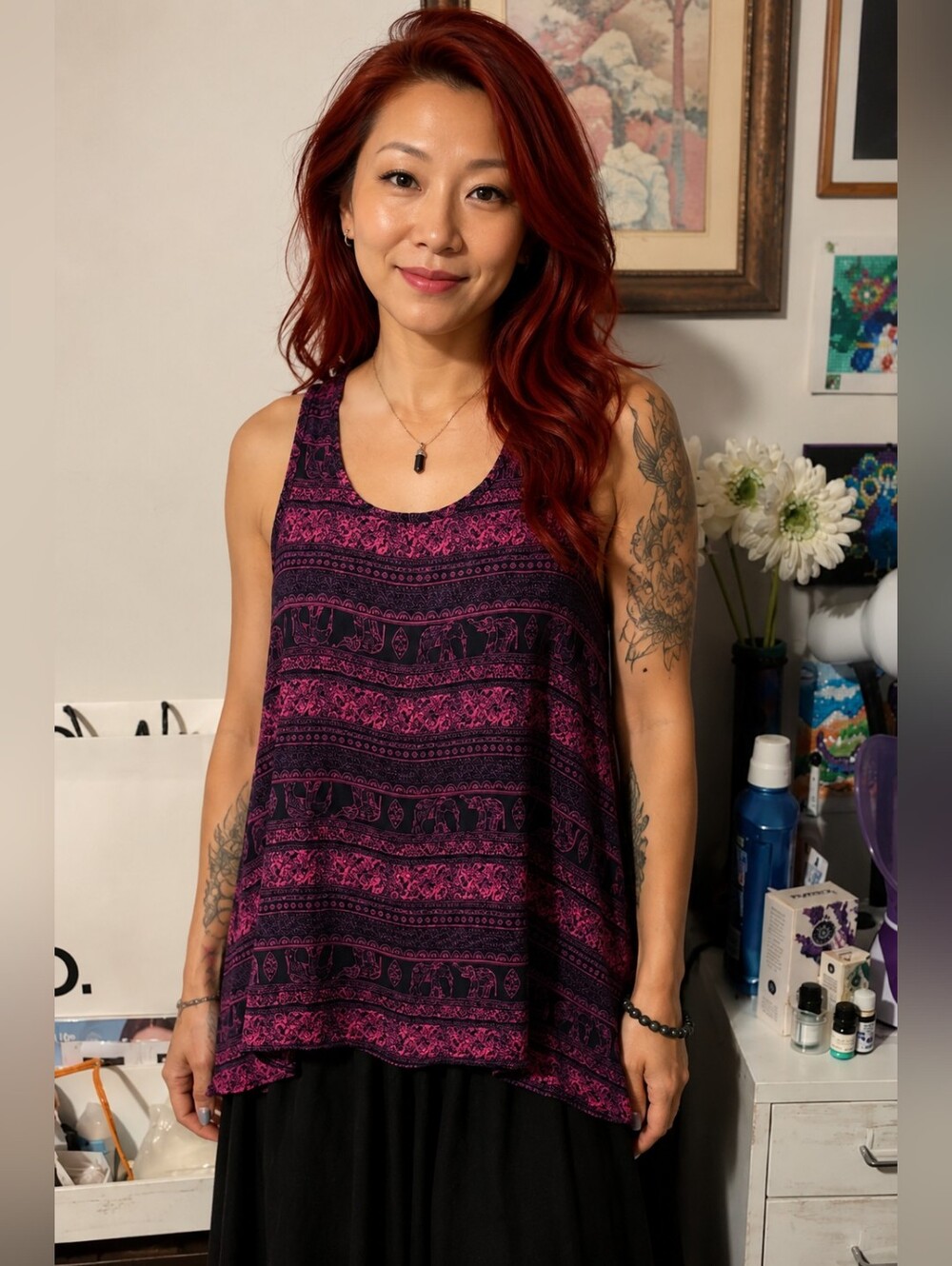 5/$15 Women's Pink Elephant Patterned Batwing Tank Top